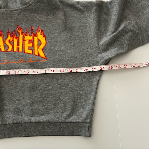 Thrasher Magazine Grey Cropped long sleeve Hoodie Size Small - Picture 6 of 6